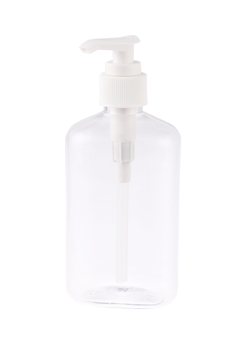250ml PET 투명 타원형 평면 젤 로션 압력 펌프 병 소독 손 소독제 병